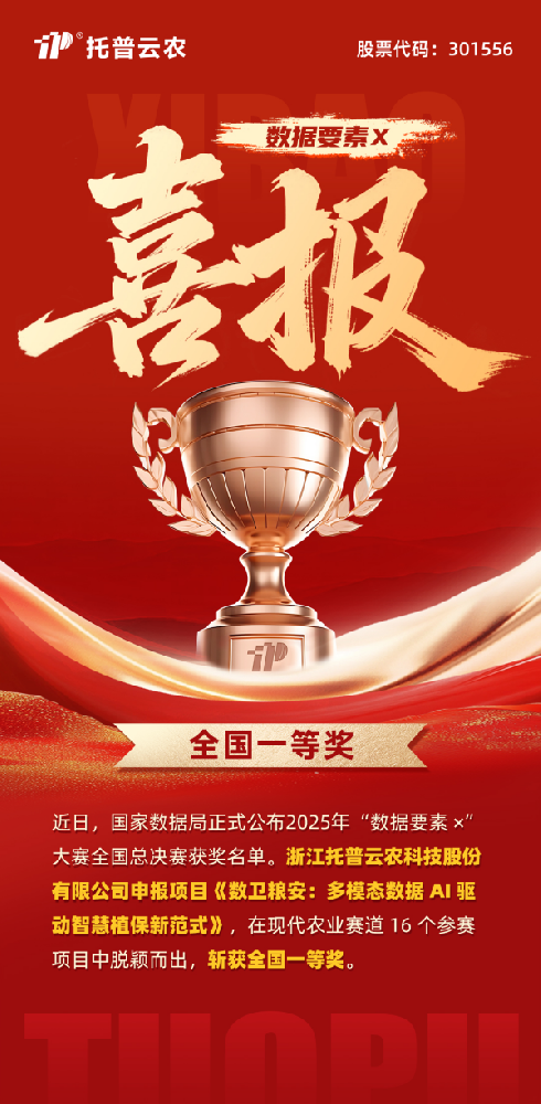 數(shù)據(jù)要素賦能糧安！托普云農(nóng)斬獲“數(shù)據(jù)要素×”大賽全國總決賽現(xiàn)代農(nóng)業(yè)賽道一等獎